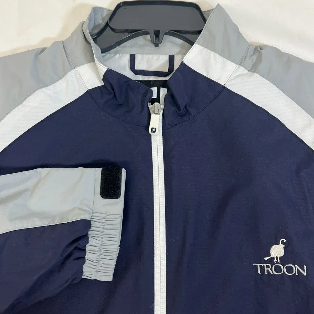 FootJoy Troon Mens Golf Windbreaker Jacket Navy & Gray White Zipper Lightweight‎
